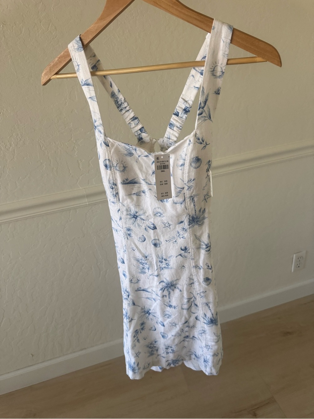 NWT- Hollister White and Light Blue Floral Tank Dress Sz S